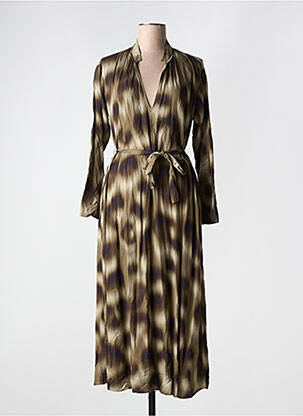 Robe longue tissage popeline manches longues marron DIEGA femme