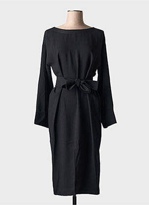 Robe mi-longue manches longues manches longues noir HANA SAN femme