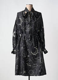 Robe mi-longue coupe fluide manches longues noir ME369 femme