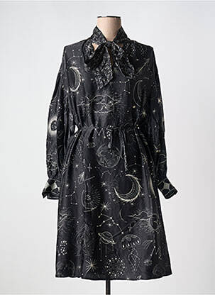 Robe mi-longue coupe fluide manches longues noir ME369 femme