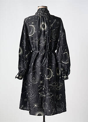 Robe mi-longue coupe fluide manches longues noir ME369 femme