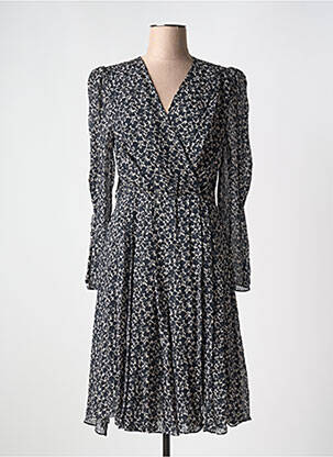 Robe mi-longue tissage crêpe manches courtes noir BERENICE femme