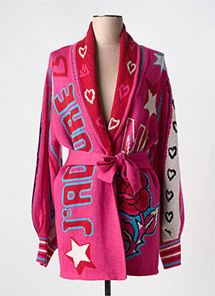 Gilet manches longues col châle rose ME369 femme