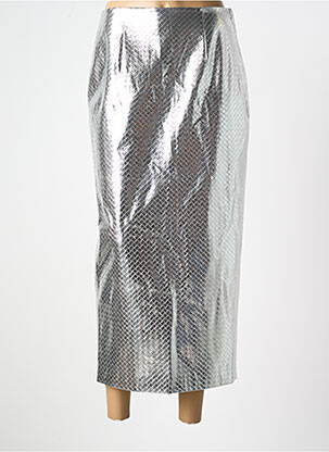Jupe longue fermeture zip latéral argent ROTATE femme
