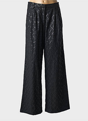 Pantalon large fermeture zippée sous rabat avec crochet taille normale noir ROTATE femme