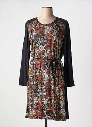 Robe mi-longue coupe fluide manches longues noir GRIFFON femme