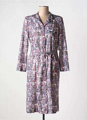 Robe mi-longue imprimé fantaisie manches longues gris FRANCE RIVOIRE femme