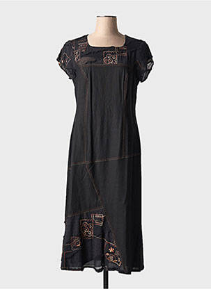 Robe longue imprimé fantaisie manches courtes noir FRANCE RIVOIRE femme
