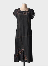 Robe longue imprimé fantaisie manches courtes noir FRANCE RIVOIRE femme