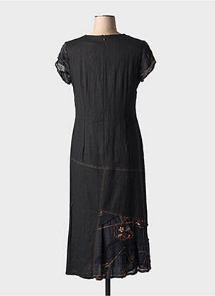 Robe longue imprimé fantaisie manches courtes noir FRANCE RIVOIRE femme