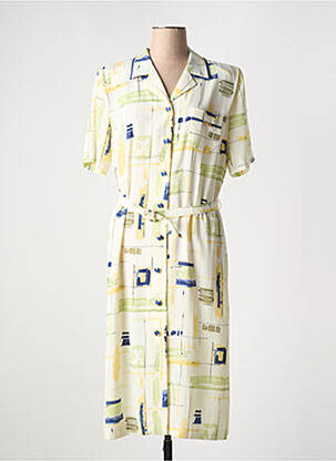 Robe longue imprimé fantaisie manches courtes jaune FRANCE RIVOIRE femme