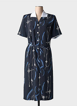 Robe longue imprimé fantaisie manches courtes bleu FRANCE RIVOIRE femme