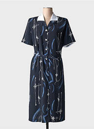 Robe longue imprimé fantaisie manches courtes bleu FRANCE RIVOIRE femme