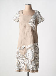 Robe mi-longue imprimé fantaisie manches courtes beige FRANCE RIVOIRE femme