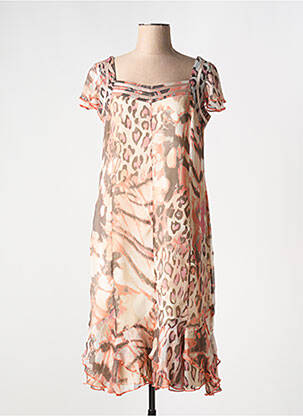 Robe mi-longue coupe fluide manches courtes beige FRANCE RIVOIRE femme