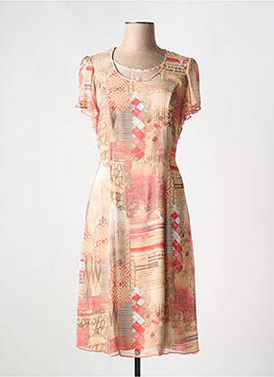 Robe courte fermeture zippée au dos manches courtes beige FRANCE RIVOIRE femme