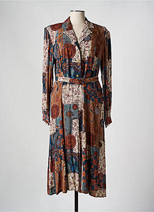 Robe mi-longue imprimé fleurs manches longues marron CHARLES GUITARD femme
