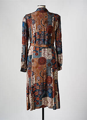 Robe mi-longue imprimé fleurs manches longues marron CHARLES GUITARD femme