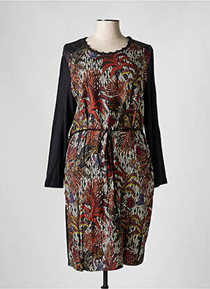 Robe mi-longue imprimé fantaisie manches longues noir GRIFFON femme
