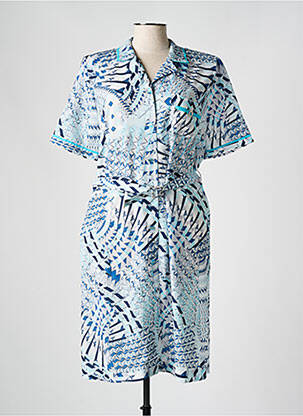 Robe mi-longue tissage crêpe manches courtes bleu FRANCE RIVOIRE femme