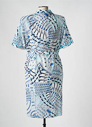 Robe mi-longue tissage crêpe manches courtes bleu FRANCE RIVOIRE femme