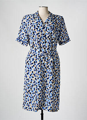Robe mi-longue tissage crêpe manches courtes bleu FRANCE RIVOIRE femme