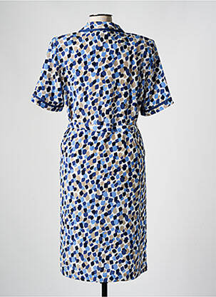 Robe mi-longue tissage crêpe manches courtes bleu FRANCE RIVOIRE femme
