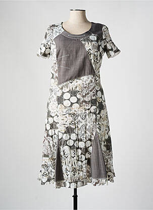 Robe mi-longue imprimé fantaisie manches courtes gris FRANCE RIVOIRE femme