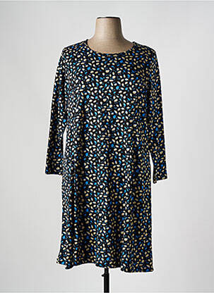Robe mi-longue imprimé fantaisie manches longues noir FRANCE RIVOIRE femme