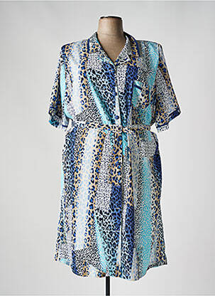 Robe mi-longue imprimé fantaisie manches courtes bleu FRANCE RIVOIRE femme