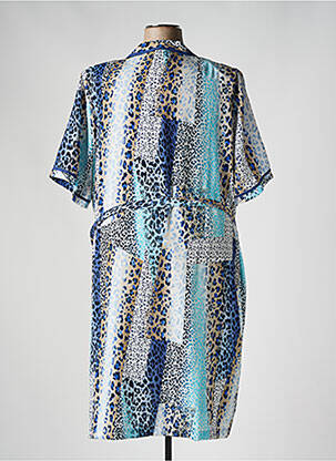 Robe mi-longue imprimé fantaisie manches courtes bleu FRANCE RIVOIRE femme