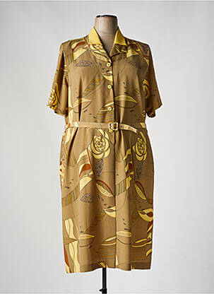 Robe mi-longue imprimé fantaisie manches courtes jaune IMPULSION femme