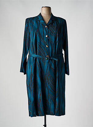 Robe mi-longue imprimé fantaisie manches longues bleu FRANCE RIVOIRE femme