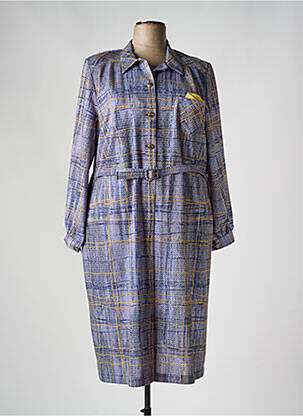 Robe mi-longue imprimé fantaisie manches longues bleu FRANCE RIVOIRE femme