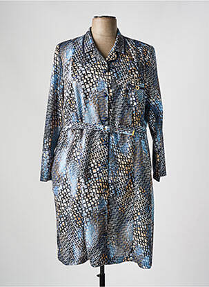 Robe mi-longue imprimé fantaisie manches longues bleu FRANCE RIVOIRE femme