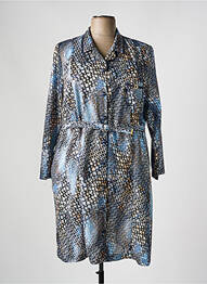 Robe mi-longue imprimé fantaisie manches longues bleu FRANCE RIVOIRE femme