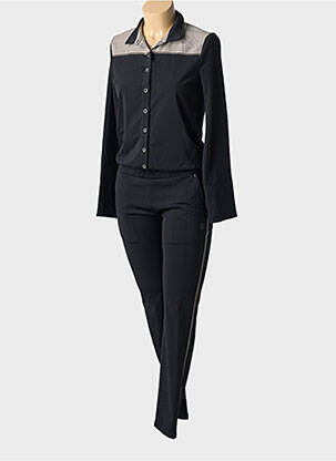 Combi-pantalon fermeture boutonnée sur le devant manches longues noir HBT femme