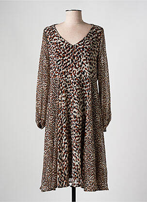 Robe mi-longue coupe fluide manches longues beige AN II VITO femme