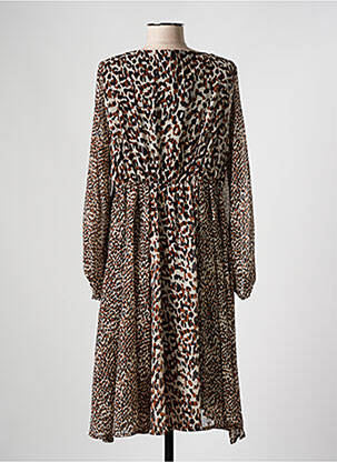 Robe mi-longue coupe fluide manches longues beige AN II VITO femme