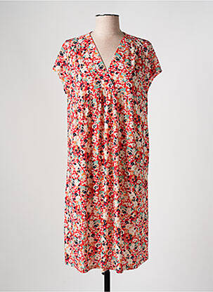 Robe mi-longue imprimé fantaisie manches courtes rouge RENATTO BENE femme