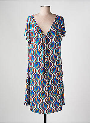 Robe mi-longue coupe fluide manches courtes bleu AN II VITO femme
