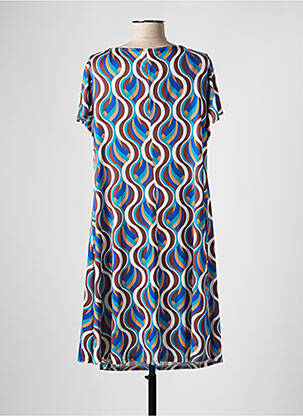 Robe mi-longue coupe fluide manches courtes bleu AN II VITO femme