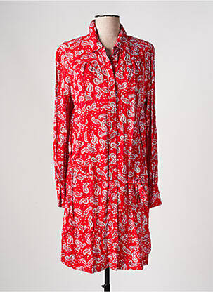 Robe mi-longue imprimé fantaisie manches longues rouge YEST femme
