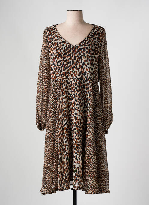 Robe mi-longue coupe fluide manches longues beige AN II VITO femme