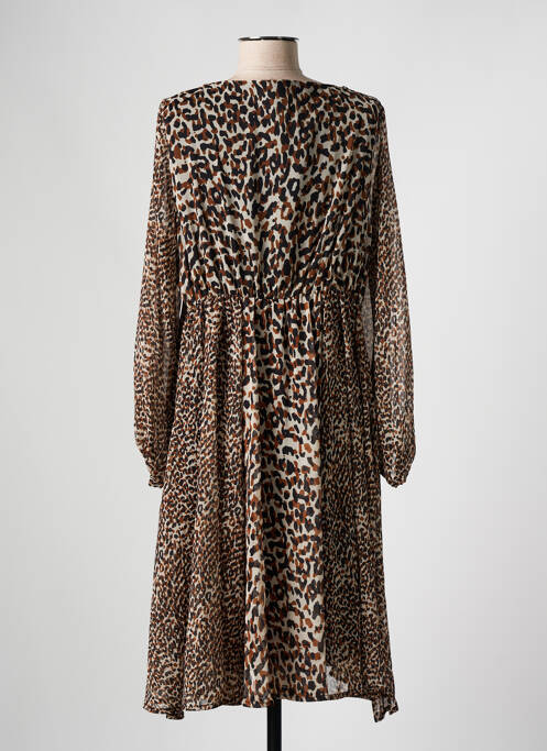 Robe mi-longue coupe fluide manches longues beige AN II VITO femme