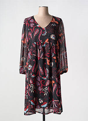 Robe mi-longue imprimé fleurs manches longues noir VETISTYLE femme