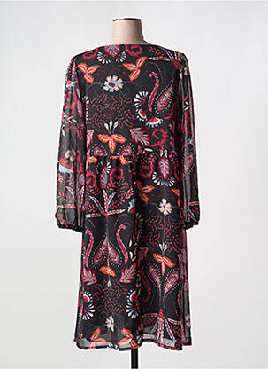 Robe mi-longue imprimé fleurs manches longues noir VETISTYLE femme