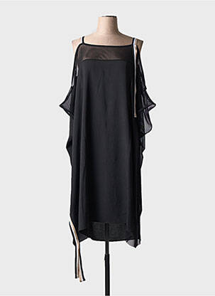 Robe mi-longue coupe fluide manches 3/4 noir MAT. femme