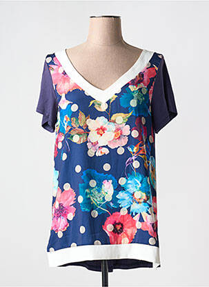 T-shirt col v manches courtes bleu AN II VITO femme