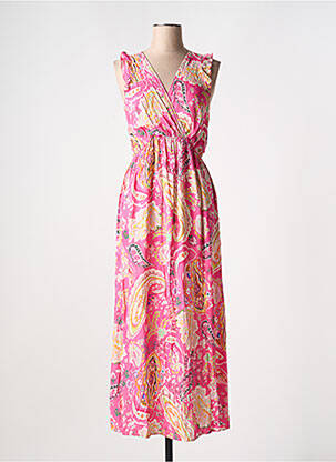 Robe longue tissage popeline sans manche rose A BELLE BY J.E CREATION femme